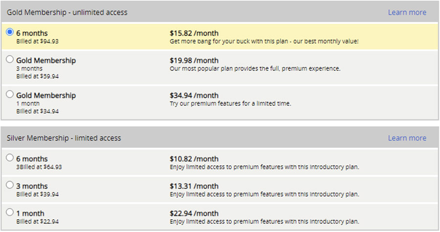 FriendFinder prices